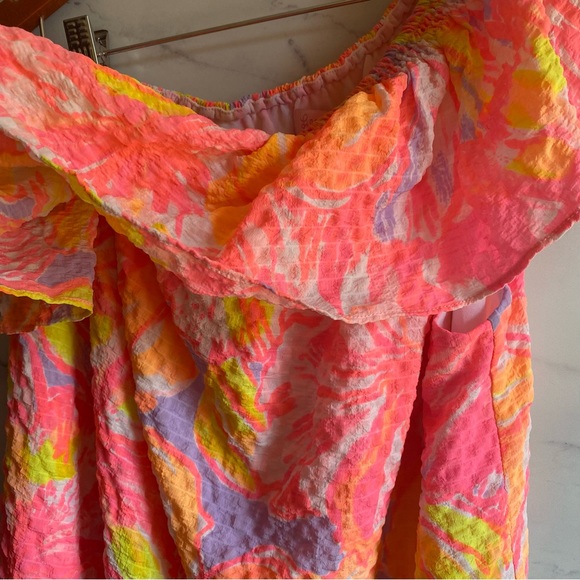 Lilly Pulitzer Emmeline One Shoulder Ruffled Dress Sun Splashed Multi Size Large - Picture 4 of 9